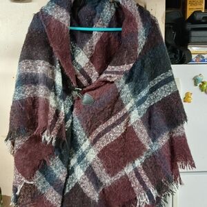 Multicolor Knit Shawl with Toggle Closure